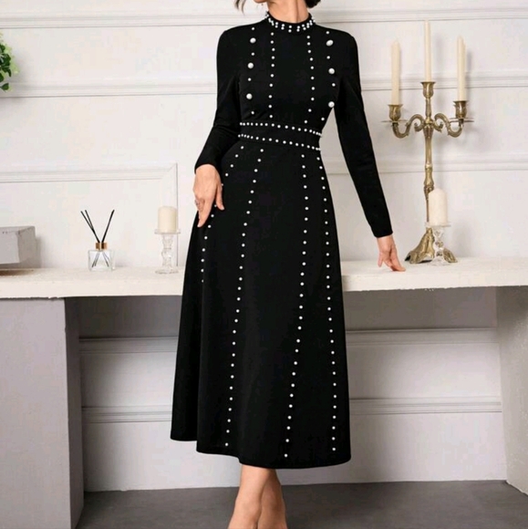 Dresses & Skirts - Women Stand Collar Long Sleeve Minimalist Dress, Casual For Everyda